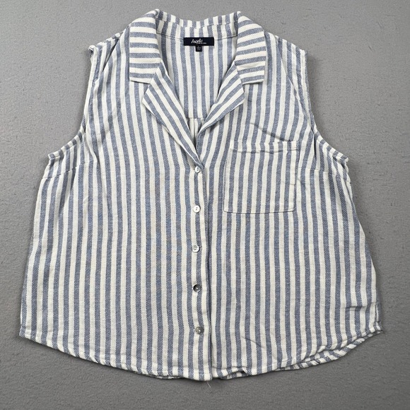 Angels Forever Young Tops - Angels Forever Young Striped Sleeveless Top Womens L Linen Blend Casual Summer
